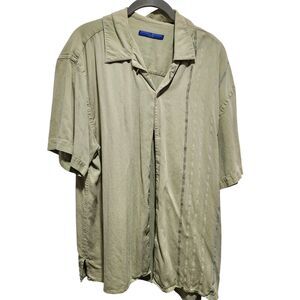 Michael Brandon 100% Silk Olive Camp Shirt Mens‎ L Button Front